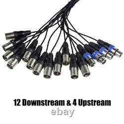12/4 Stage Box & 98FT 16-Channel XLR 3-Pin Snake Cable M/F For Mixing Board