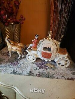 Antique Cinderella Horse Carriage Ball Stage Coach Night Music Box 21NEW
