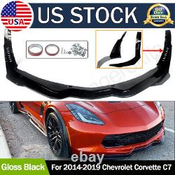 For 14-19 Corvette C7 Z06 Stage 3 Gloss Black Front Lip Splitter & Side Winglets