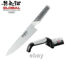 Global 8 Cook's Knife & Global 2-stage Sharpener 2pc Set Brand New Gift Box