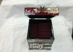 Korea Mother of Pearl Wood 3 stage Oriental Treasure Jewelry Ring Box RED UK