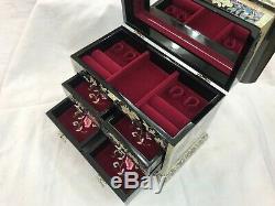 Korean Mother of Pearl Wood Deluxe 3 stage Oriental Treasure Mirror Jewelry Box