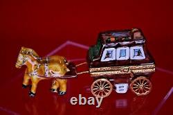 Limoges Trinket Box Peint Main France Stage Coach with Pair of Horses -retired