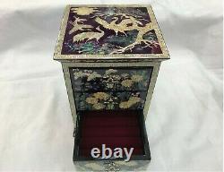 Mother of Pearl Wood R 3 stage Oriental Treasure Jewelry Ring Box Purple UK