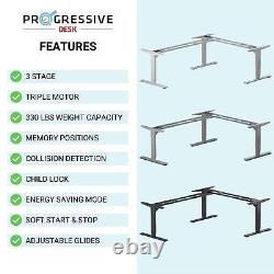 Progressive Desk L Shaped Standing Desk 72x72, Corner 3 Stage Height Adjustable