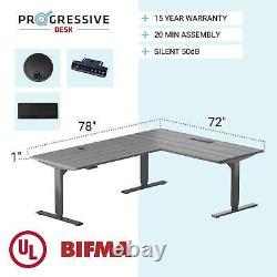 Progressive Desk L Shaped Standing Desk 78x72, Corner 3 Stage Height Adjustable