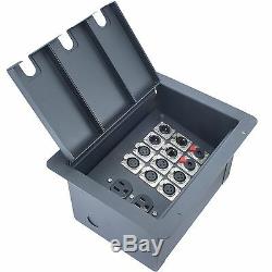 Recessed hinged lid in floor pocket stage box XLR MALE FEMALE AC CAT 5 ETHERNET