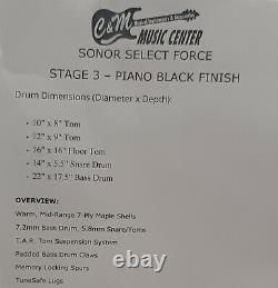Sonor Select Force Stage 3 5-piece Shell Pack Piano Black, NEW IN BOX, Free Ship