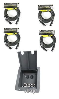 Stage Pro Pocket Floor Box 4 XLR Mic Connectors & AC Outlet With 4 Mic Cables 25ft