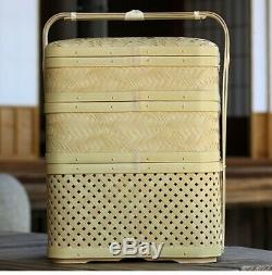 Traditional Handmade Lunch Box 3 stage bento White Bamboo square L Size F/S